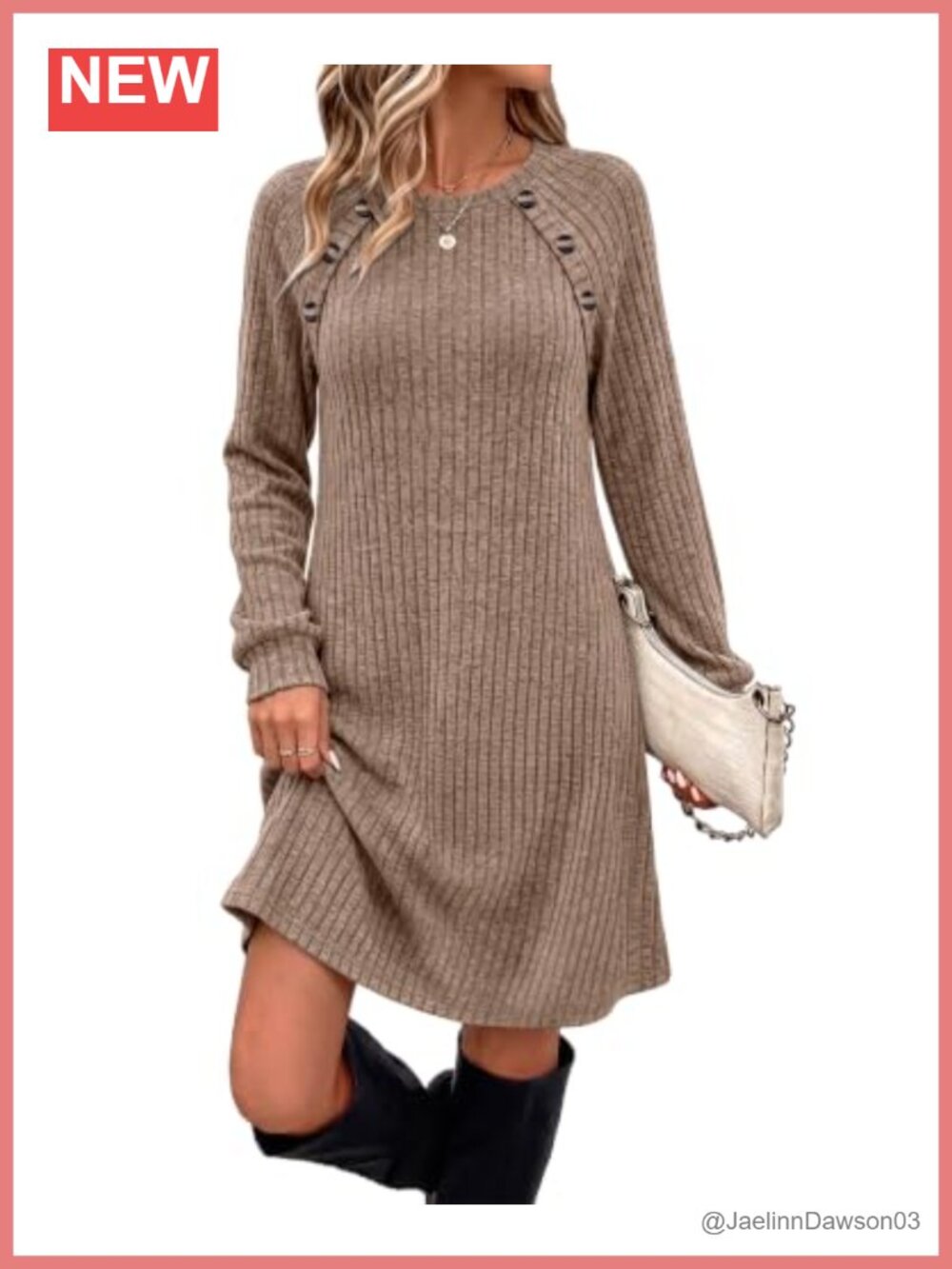 Ribbed Knit Long Sleeve Casual Dress with Pockets